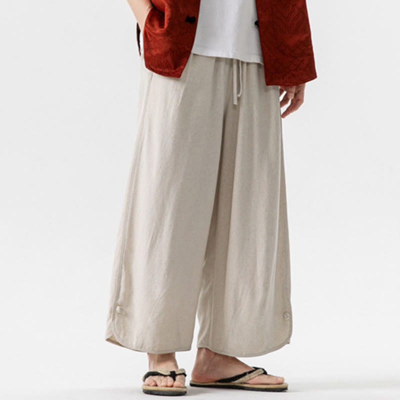 Pantalon d'été uni en lin et coton, motif Buddha Stones, avec cordon de serrage et poches, longueur 7-8. - image 7