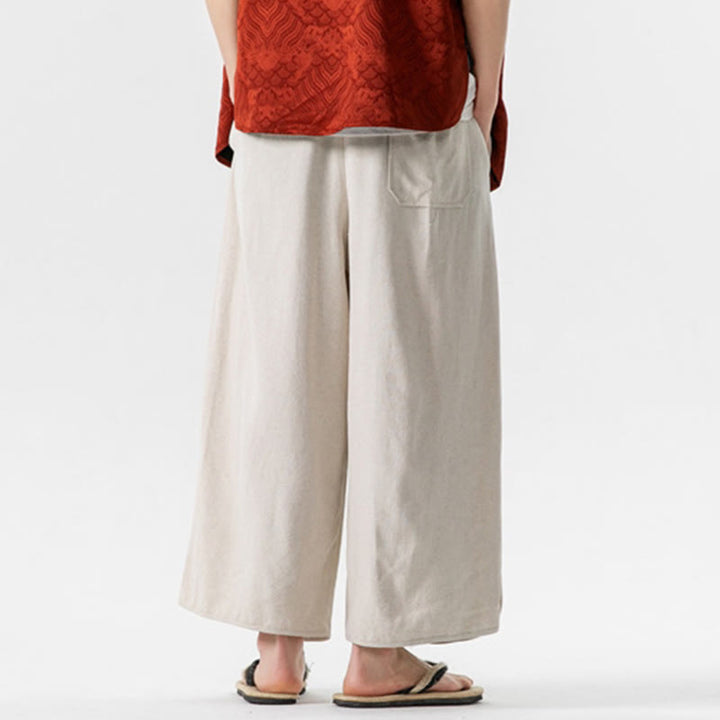 Pantalon d'été uni en lin et coton, motif Buddha Stones, avec cordon de serrage et poches, longueur 7-8. - image 4