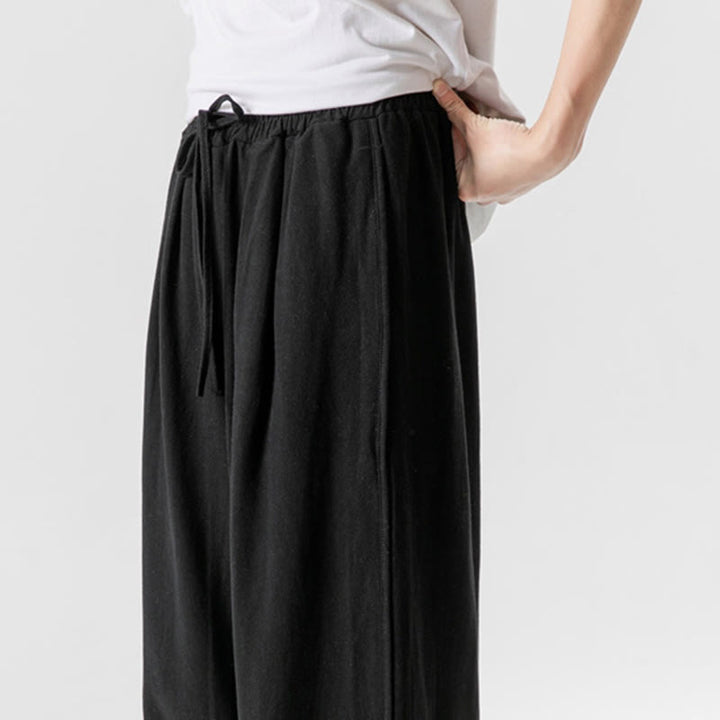 Pantalon d'été uni en lin et coton, motif Buddha Stones, avec cordon de serrage et poches, longueur 7-8. - image 22