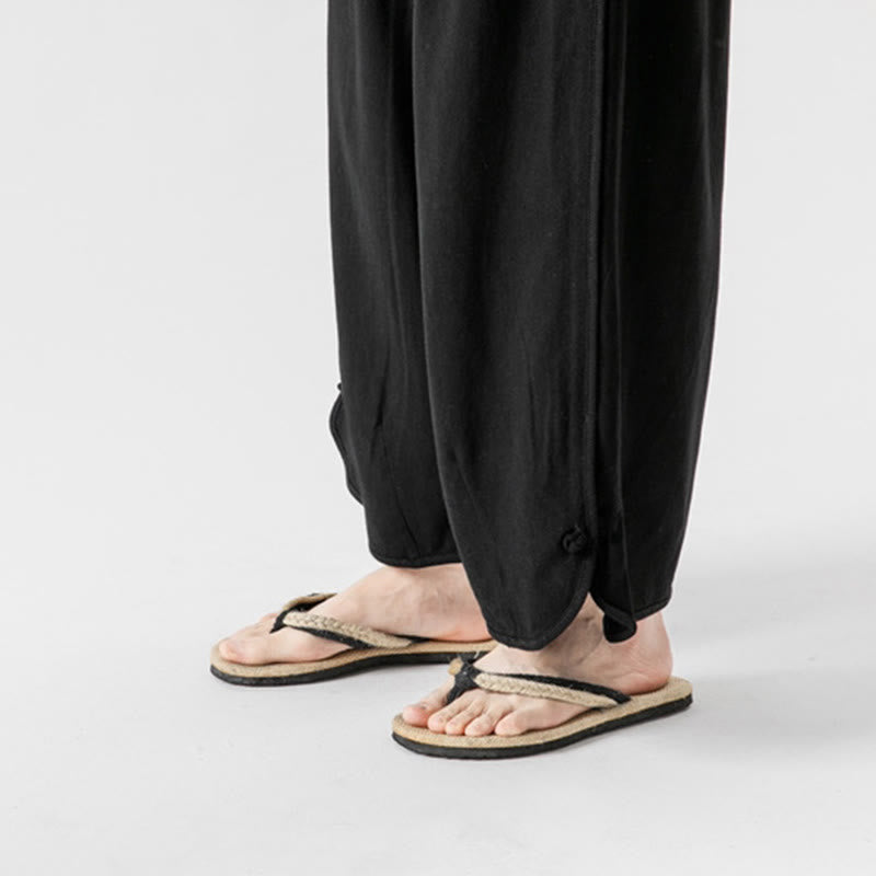 Pantalon d'été uni en lin et coton, motif Buddha Stones, avec cordon de serrage et poches, longueur 7-8. - image 25