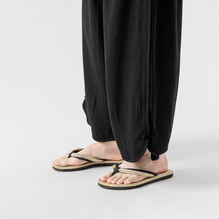 Pantalon d'été uni en lin et coton, motif Buddha Stones, avec cordon de serrage et poches, longueur 7-8. - image 25