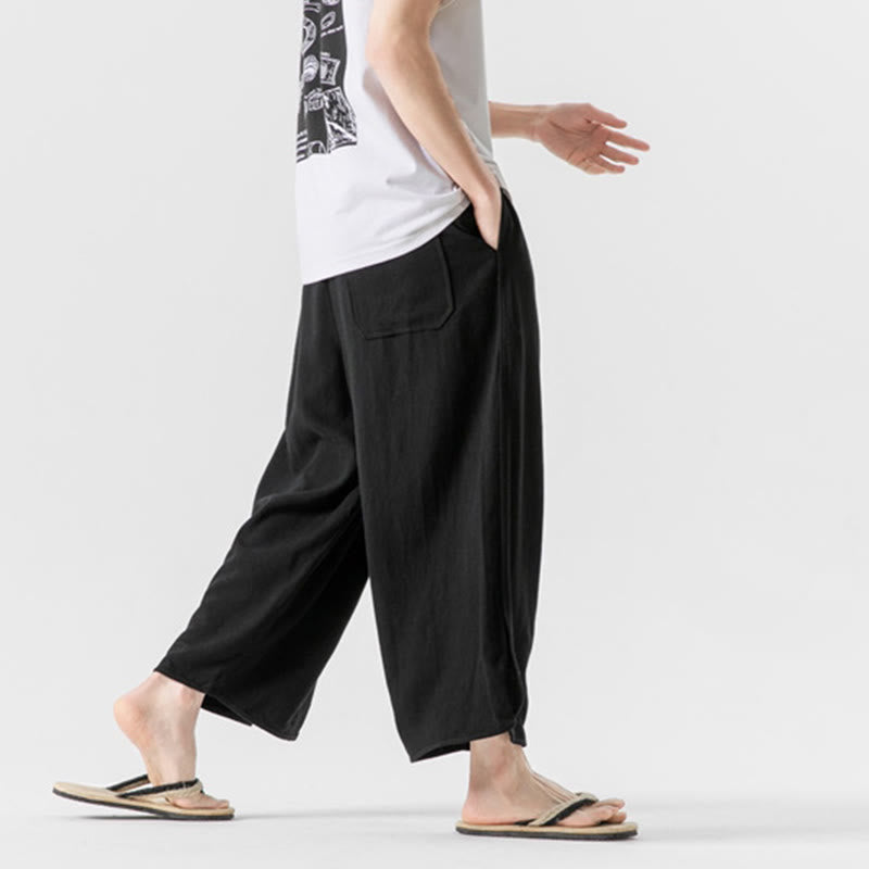 Pantalon d'été uni en lin et coton, motif Buddha Stones, avec cordon de serrage et poches, longueur 7-8. - image 18