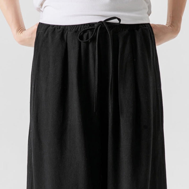 Pantalon d'été uni en lin et coton, motif Buddha Stones, avec cordon de serrage et poches, longueur 7-8. - image 23