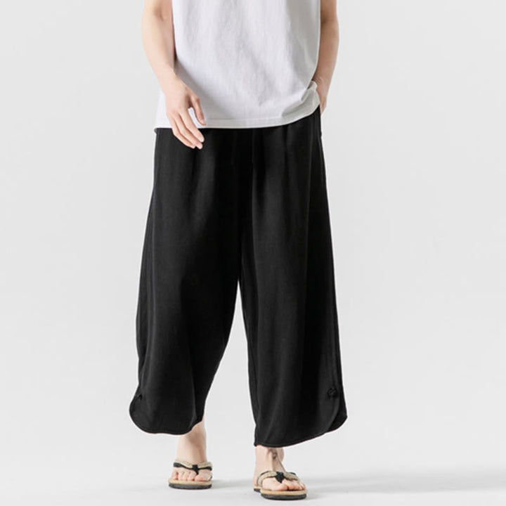 Pantalon d'été uni en lin et coton, motif Buddha Stones, avec cordon de serrage et poches, longueur 7-8. - image 13