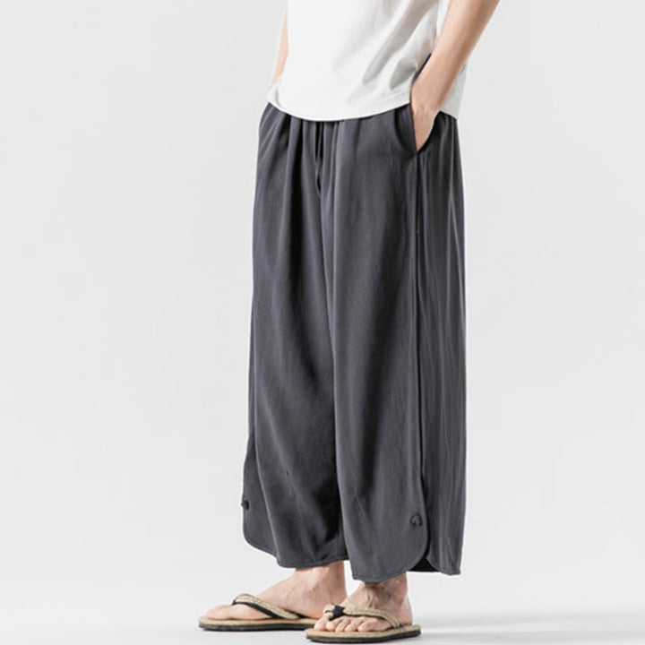 Pantalon d'été uni en lin et coton, motif Buddha Stones, avec cordon de serrage et poches, longueur 7-8. - image 33