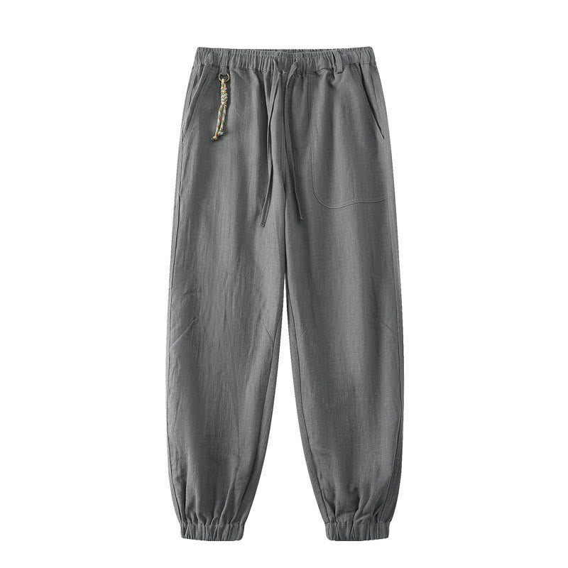 Pantalon d'été pour homme en ramie, lin et coton, longueur cheville, ourlets élastiques, coupe fuselée et poches, avec Buddha Stones - Gris - US/UK/AU46，EU56 (5XL) - image 11