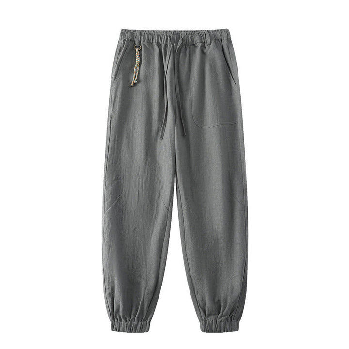 Pantalon d'été pour homme en ramie, lin et coton, longueur cheville, ourlets élastiques, coupe fuselée et poches, avec Buddha Stones - Gris - US/UK/AU46，EU56 (5XL) - image 11