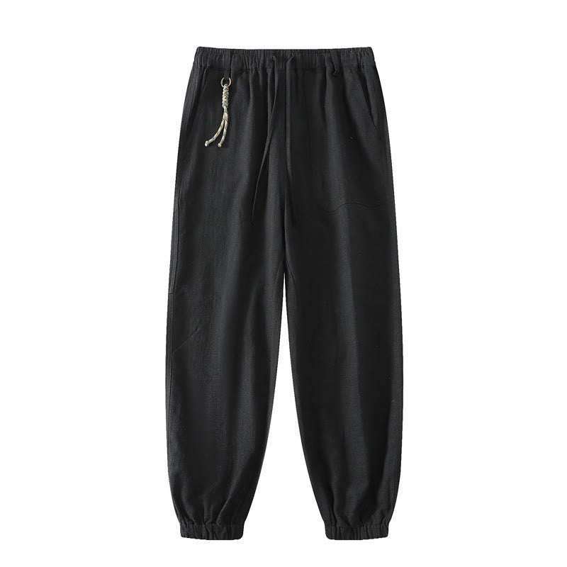 Pantalon d'été pour homme en ramie, lin et coton, longueur cheville, ourlets élastiques, coupe fuselée et poches, avec Buddha Stones - Noir - US/UK/AU46，EU56 (5XL) - image 13