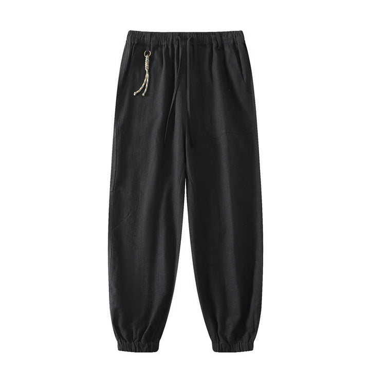 Pantalon d'été pour homme en ramie, lin et coton, longueur cheville, ourlets élastiques, coupe fuselée et poches, avec Buddha Stones - Noir - US/UK/AU46，EU56 (5XL) - image 13