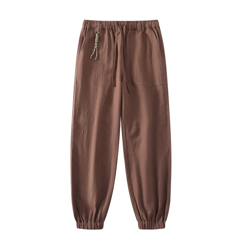Pantalon d'été pour homme en ramie, lin et coton, longueur cheville, ourlets élastiques, coupe fuselée et poches, avec Buddha Stones - Chocolat - US/UK/AU46，EU56 (5XL) - image 15