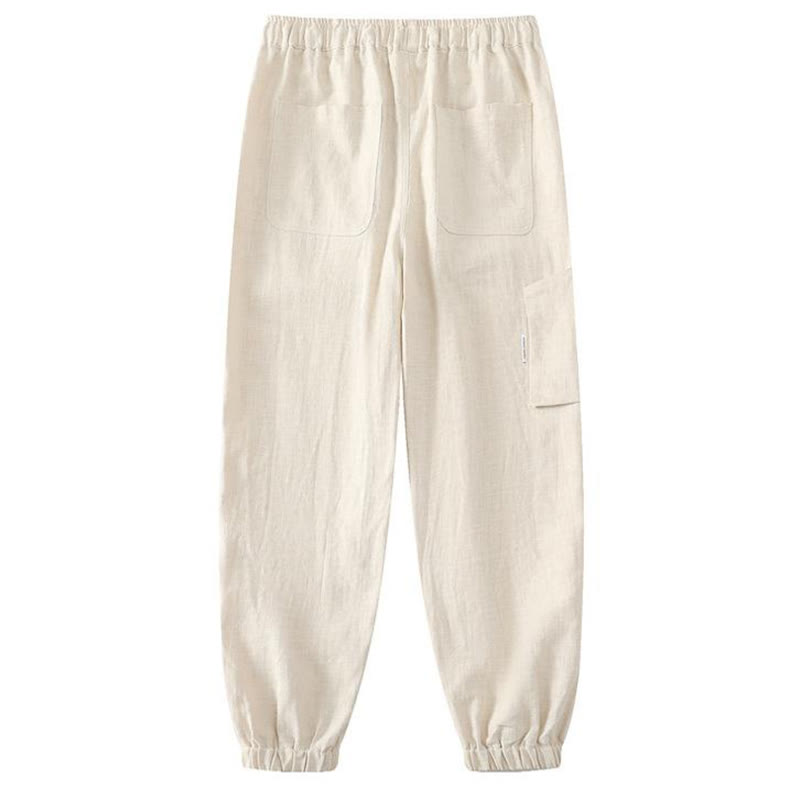 Pantalon d'été pour homme en ramie, lin et coton, longueur cheville, ourlets élastiques, coupe fuselée et poches, avec Buddha Stones - image 1