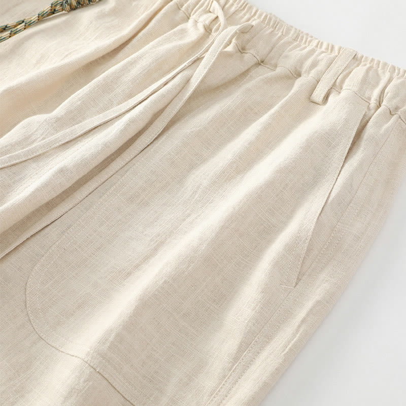 Pantalon d'été pour homme en ramie, lin et coton, longueur cheville, ourlets élastiques, coupe fuselée et poches, avec Buddha Stones - image 3