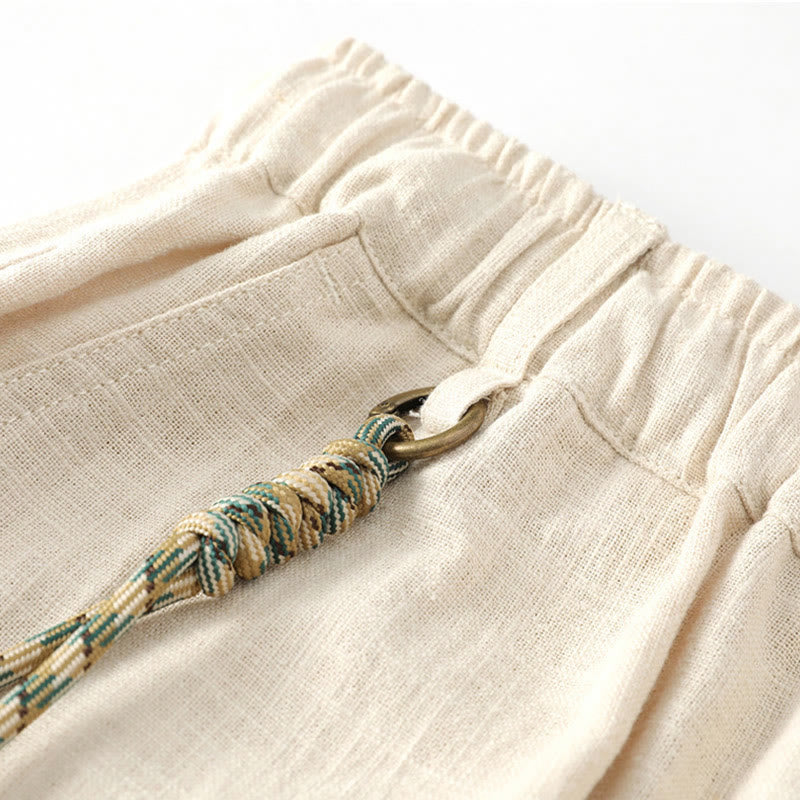 Pantalon d'été pour homme en ramie, lin et coton, longueur cheville, ourlets élastiques, coupe fuselée et poches, avec Buddha Stones - image 2