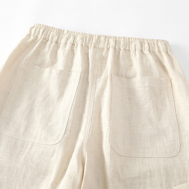 Pantalon d'été pour homme en ramie, lin et coton, longueur cheville, ourlets élastiques, coupe fuselée et poches, avec Buddha Stones - image 5