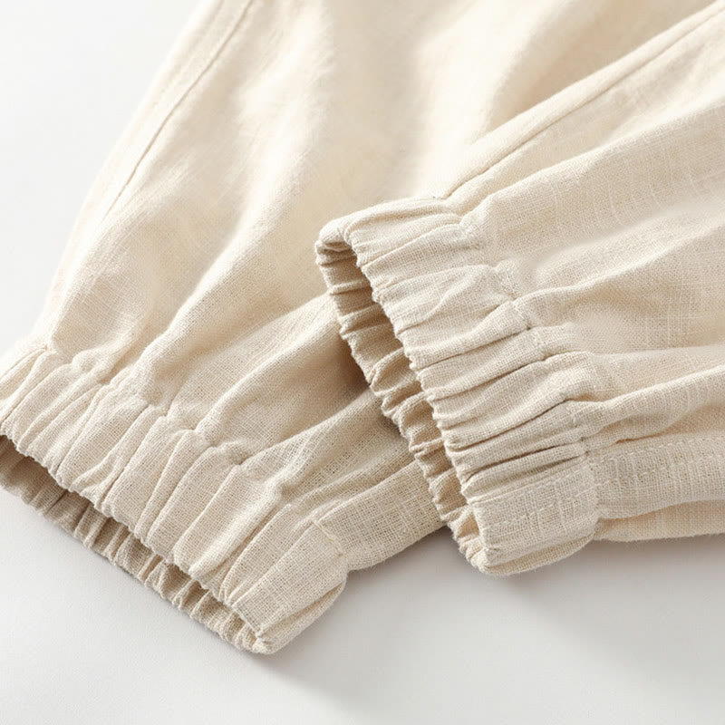 Pantalon d'été pour homme en ramie, lin et coton, longueur cheville, ourlets élastiques, coupe fuselée et poches, avec Buddha Stones - image 9