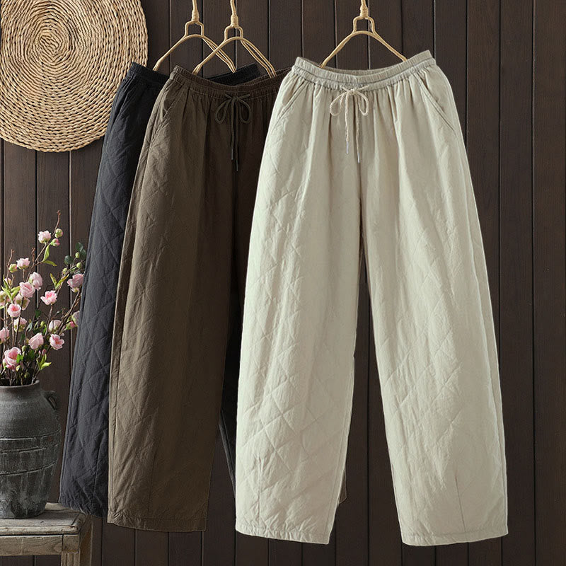 Pantalon épais pour femme en coton et polyester à motif losanges de Buddha Stones, avec poches - image 0