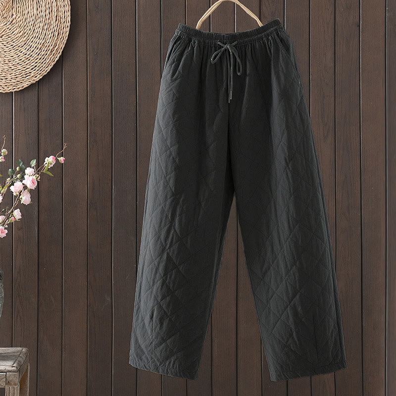 Pantalon épais pour femme en coton et polyester à motif losanges de Buddha Stones, avec poches - Noir - US8-10，UK/AU12-14，EU40-42 (2XL) - image 12