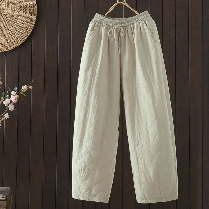 Pantalon épais pour femme en coton et polyester à motif losanges de Buddha Stones, avec poches - Neige - US8-10，UK/AU12-14，EU40-42 (2XL) - image 1