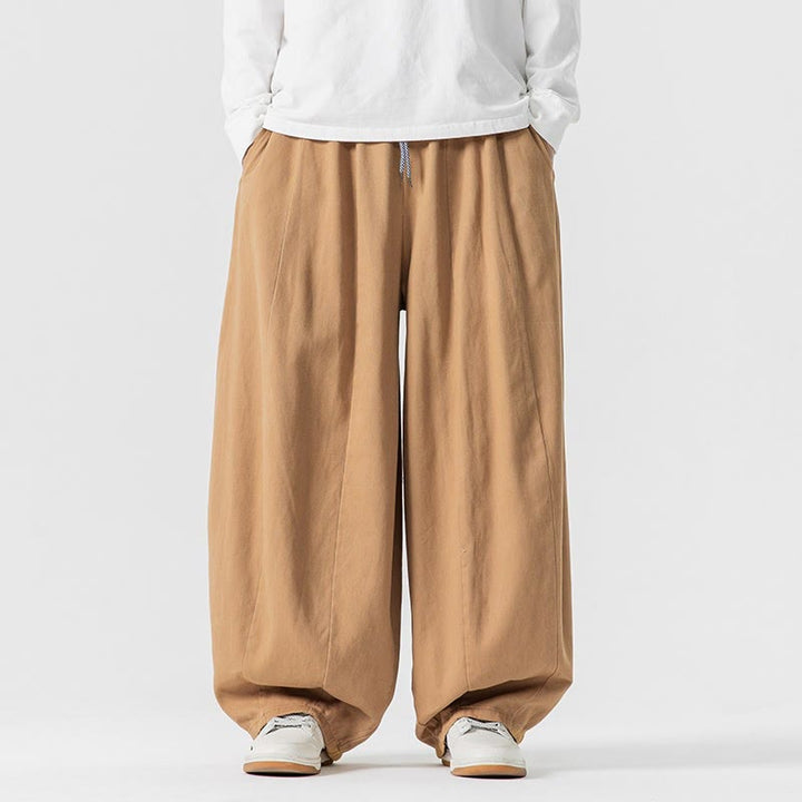Pantalon harem homme en coton uni couleur automne Buddha Stones, taille élastique, avec poches - verge d'or - US/UK/AU46，EU56 (5XL) - image 7