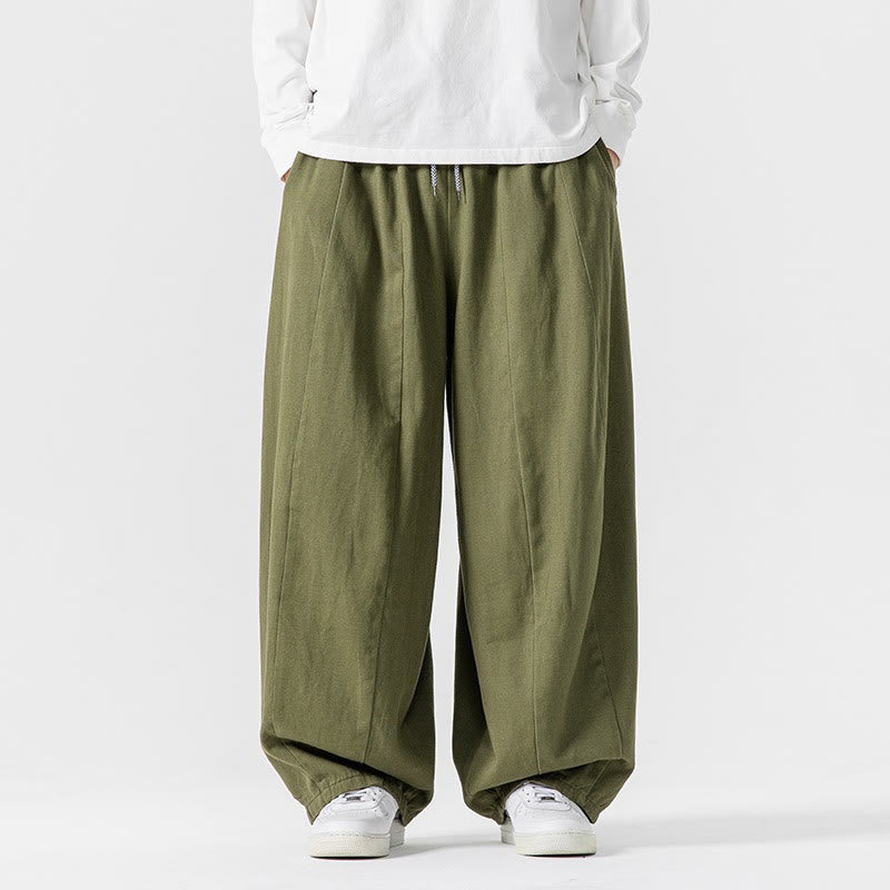Pantalon harem homme en coton uni couleur automne Buddha Stones, taille élastique, avec poches - image 1