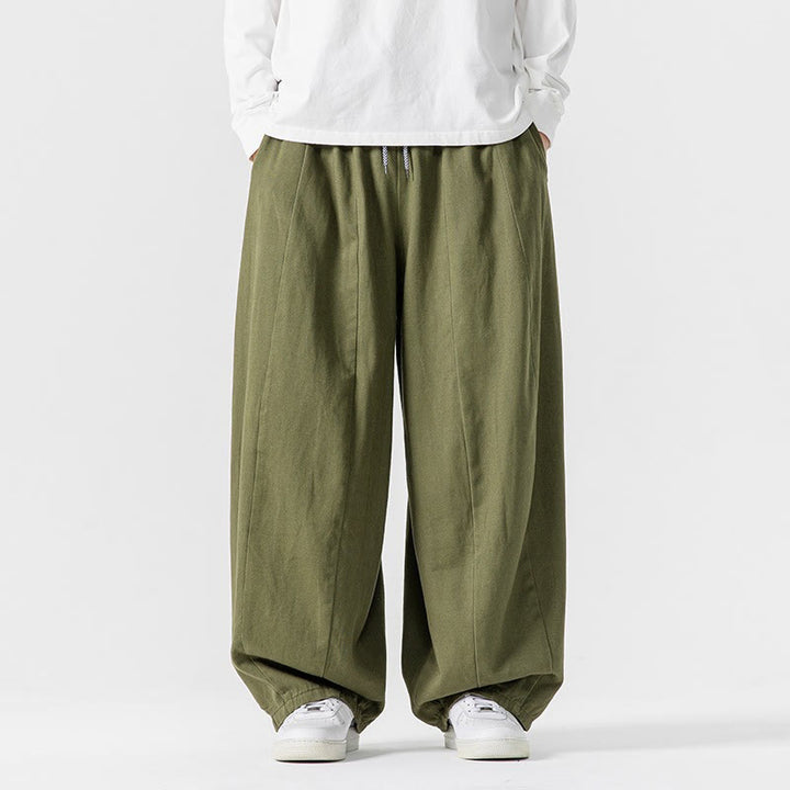 Pantalon harem homme en coton uni couleur automne Buddha Stones, taille élastique, avec poches - image 1