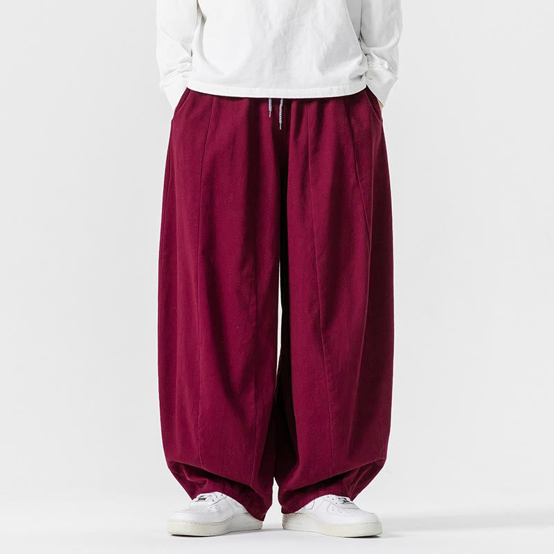 Pantalon harem homme en coton uni couleur automne Buddha Stones, taille élastique, avec poches - Rouge foncé - US/UK/AU46，EU56 (5XL) - image 24