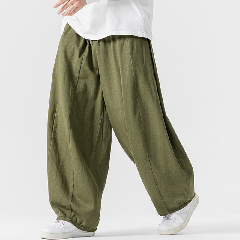 Pantalon harem homme en coton uni couleur automne Buddha Stones, taille élastique, avec poches - image 2