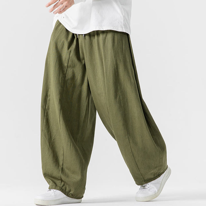Pantalon harem homme en coton uni couleur automne Buddha Stones, taille élastique, avec poches - image 2