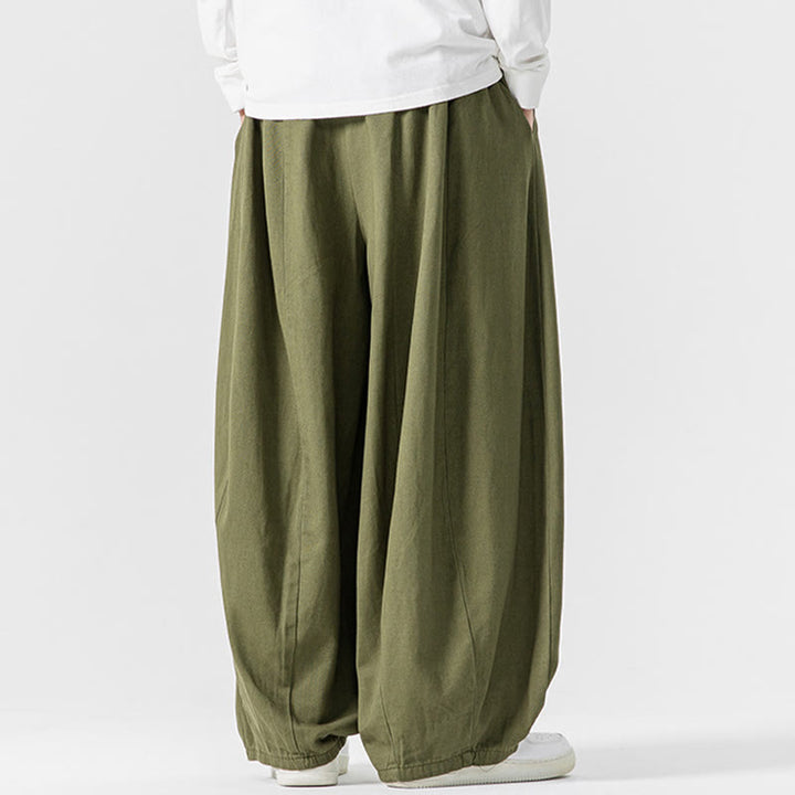 Pantalon harem homme en coton uni couleur automne Buddha Stones, taille élastique, avec poches - image 3
