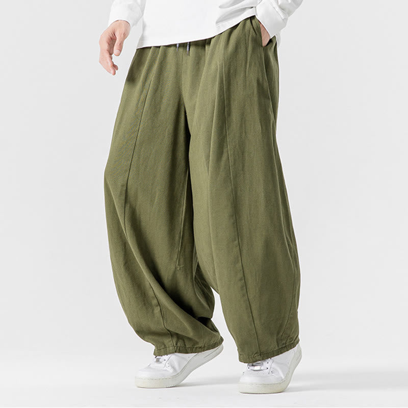 Pantalon harem homme en coton uni couleur automne Buddha Stones, taille élastique, avec poches - image 6