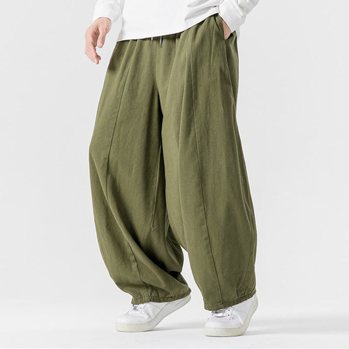 Pantalon harem homme en coton uni couleur automne Buddha Stones, taille élastique, avec poches - image 6