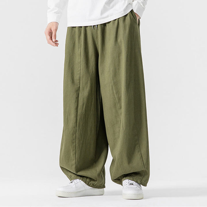 Pantalon harem homme en coton uni couleur automne Buddha Stones, taille élastique, avec poches - image 5