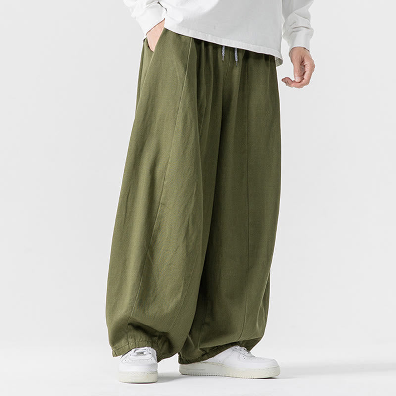 Pantalon harem homme en coton uni couleur automne Buddha Stones, taille élastique, avec poches - image 4