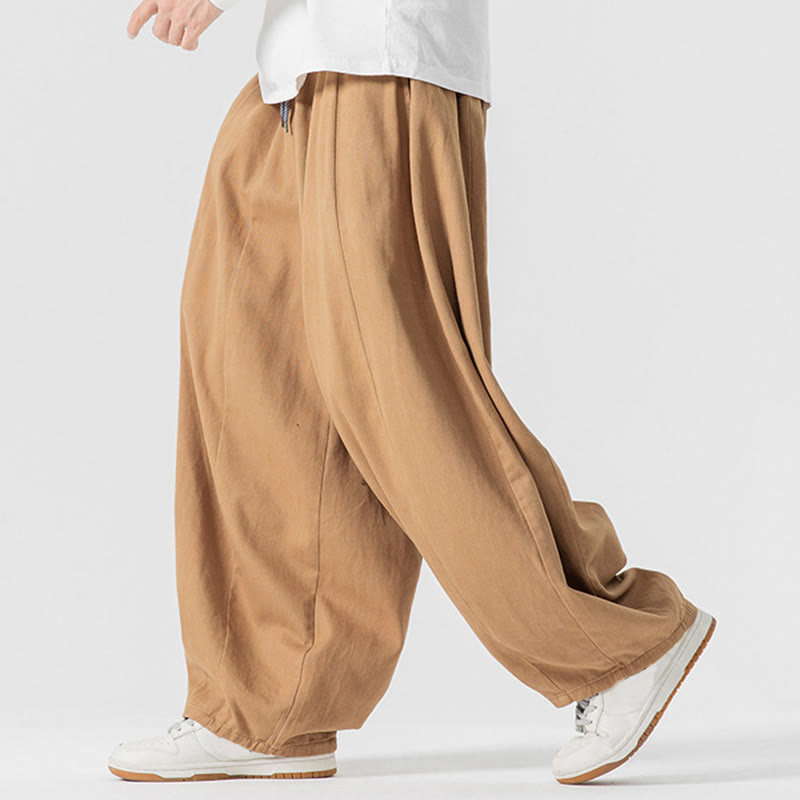 Pantalon harem homme en coton uni couleur automne Buddha Stones, taille élastique, avec poches - image 11