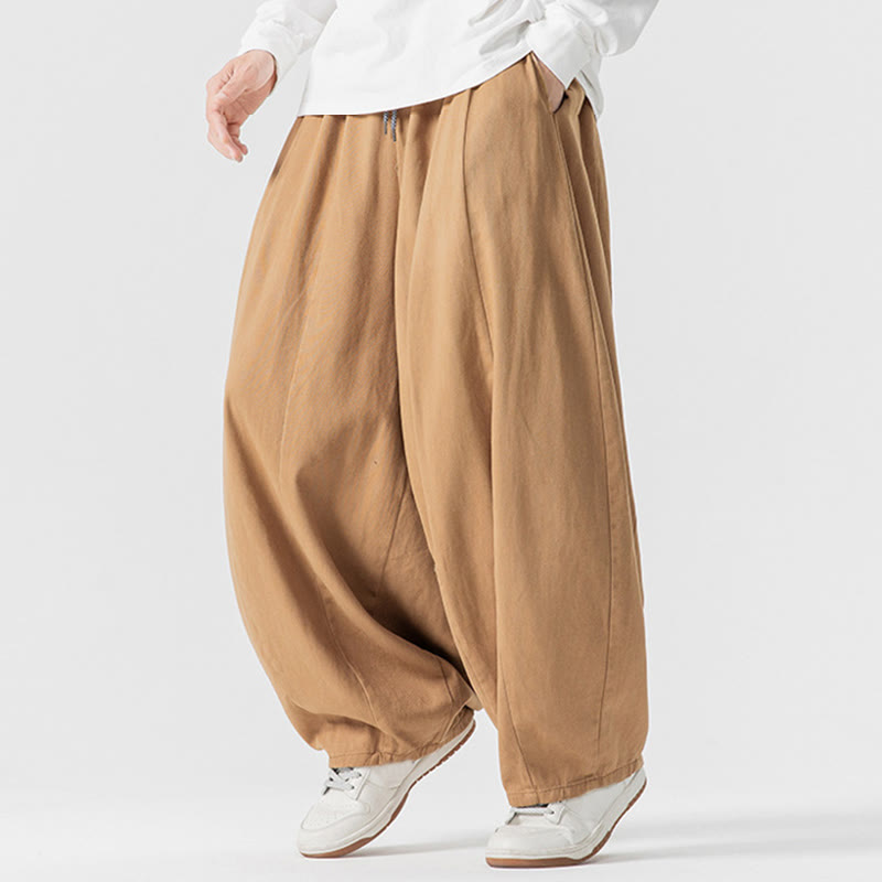 Pantalon harem homme en coton uni couleur automne Buddha Stones, taille élastique, avec poches - image 14