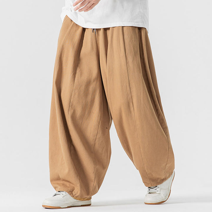 Pantalon harem homme en coton uni couleur automne Buddha Stones, taille élastique, avec poches - image 8