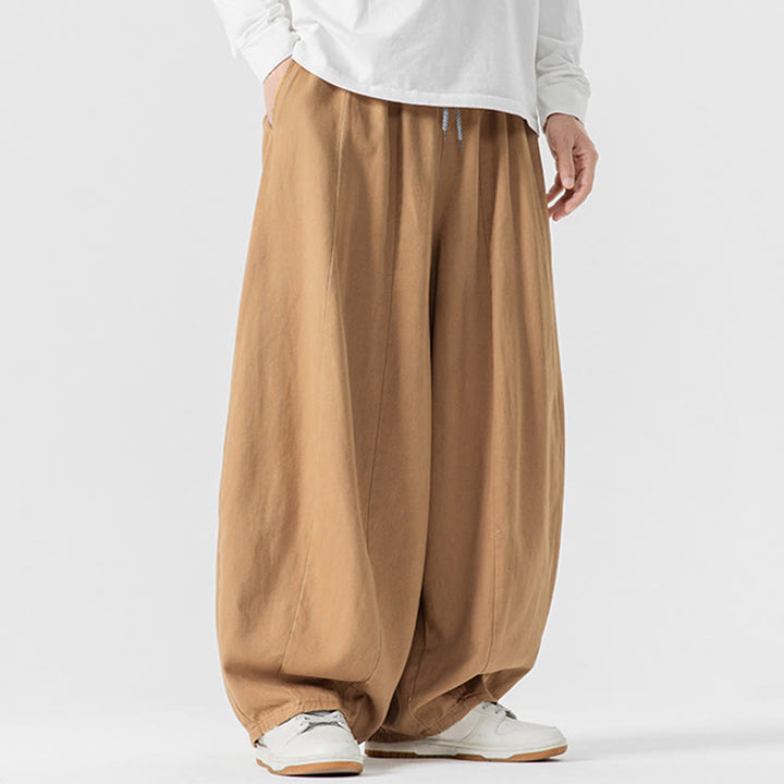 Pantalon harem homme en coton uni couleur automne Buddha Stones, taille élastique, avec poches - image 9