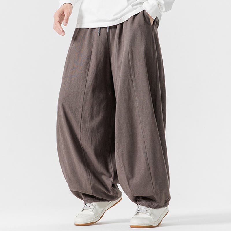 Pantalon harem homme en coton uni couleur automne Buddha Stones, taille élastique, avec poches - image 23
