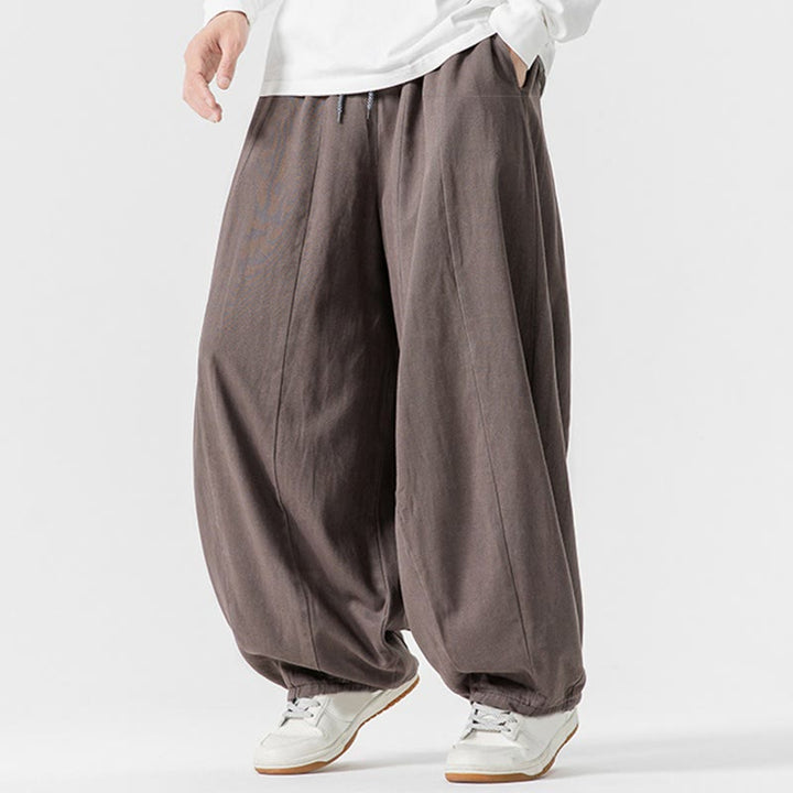 Pantalon harem homme en coton uni couleur automne Buddha Stones, taille élastique, avec poches - image 23