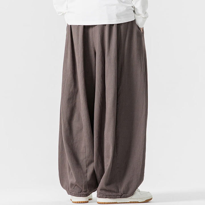 Pantalon harem homme en coton uni couleur automne Buddha Stones, taille élastique, avec poches - image 20