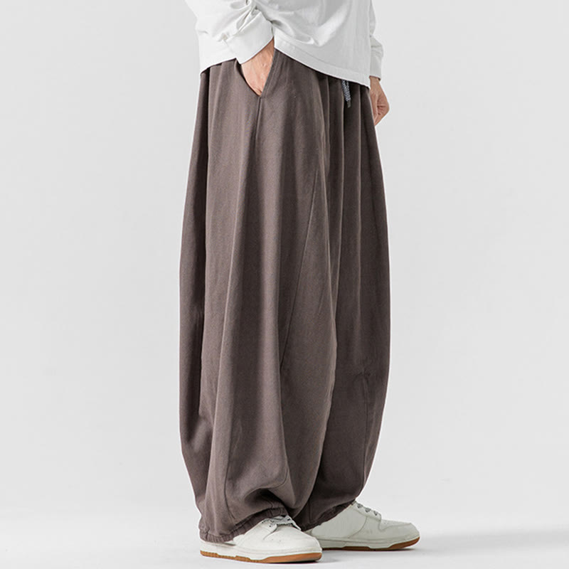 Pantalon harem homme en coton uni couleur automne Buddha Stones, taille élastique, avec poches - image 19