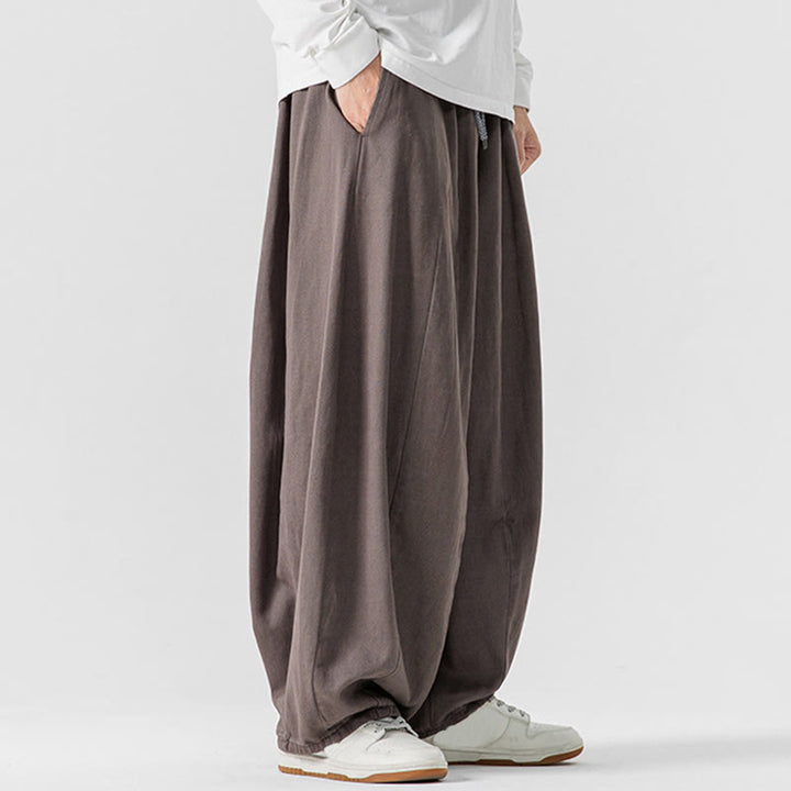 Pantalon harem homme en coton uni couleur automne Buddha Stones, taille élastique, avec poches - image 19