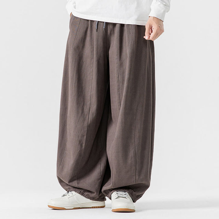 Pantalon harem homme en coton uni couleur automne Buddha Stones, taille élastique, avec poches - image 22