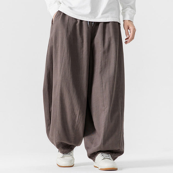 Pantalon harem homme en coton uni couleur automne Buddha Stones, taille élastique, avec poches - image 18