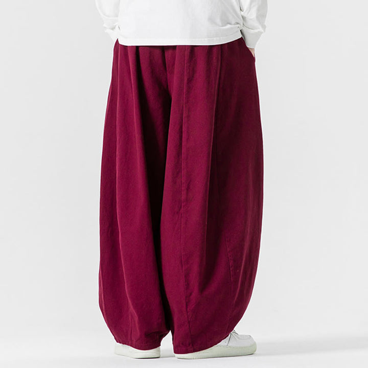 Pantalon harem homme en coton uni couleur automne Buddha Stones, taille élastique, avec poches - image 27