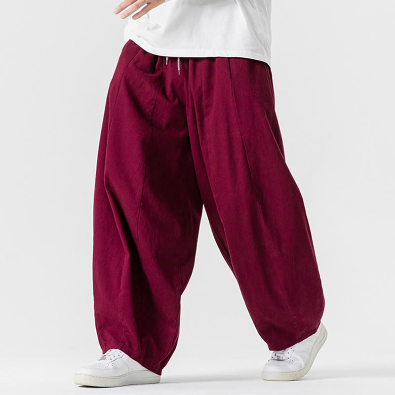 Pantalon harem homme en coton uni couleur automne Buddha Stones, taille élastique, avec poches - image 26