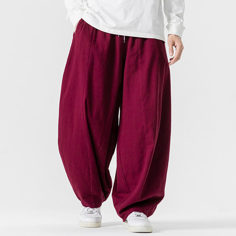 Pantalon harem homme en coton uni couleur automne Buddha Stones, taille élastique, avec poches - image 25