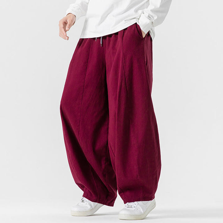 Pantalon harem homme en coton uni couleur automne Buddha Stones, taille élastique, avec poches - image 28