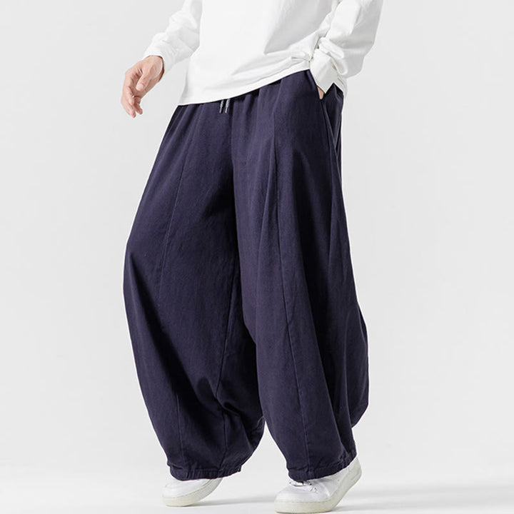 Pantalon harem homme en coton uni couleur automne Buddha Stones, taille élastique, avec poches - image 38
