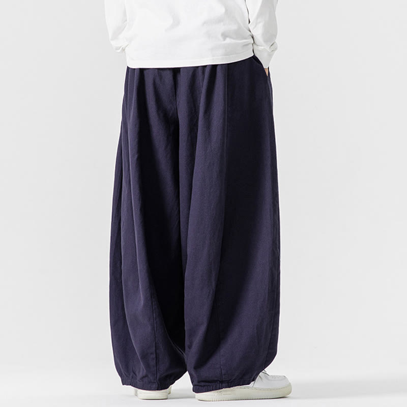Pantalon harem homme en coton uni couleur automne Buddha Stones, taille élastique, avec poches - image 34
